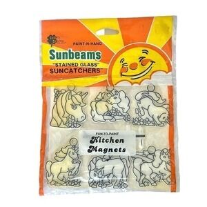 NIB Vintage Sunbeams Unicorn "Stained Glass" Paint-n-Hang Kitchen Magnets 1980s